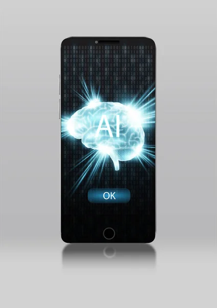 Синій Мозок Світиться Екрані Мобільного Телефону — стоковий вектор