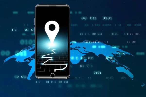 Konum sembolü cep telefonu ekranında..