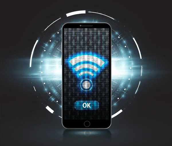 The wifi symbol is on the mobile phone screen.