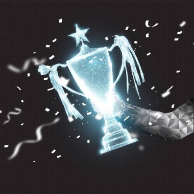 The hand holding the trophy was raised, with white lines flying all around.