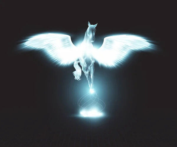 Cheval Blanc Éclatant Avec Ses Ailes Déployées Lumière Brillait Autour — Image vectorielle