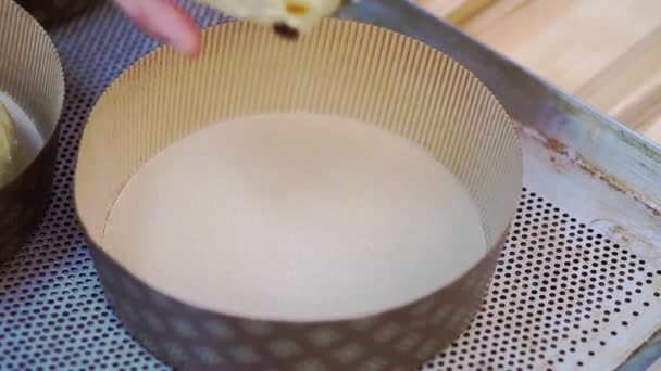 Erkek Eller Hamur Işini Paskalya Pastası Pişirmek Için Kağıt Formuna — Stok video