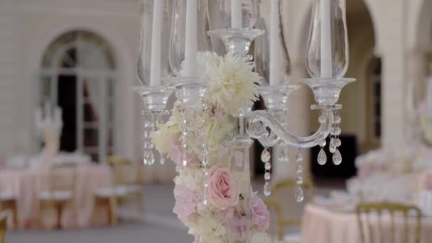 Zdobené Bílými Květy Místo Pro Oslavu Luxusní Svatby Příprava Soukromého — Stock video