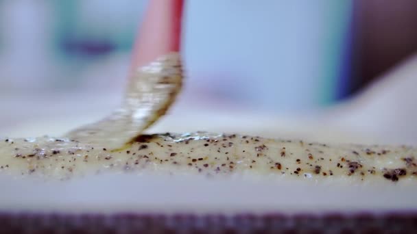 Confiseur Applique Crème Pâtisserie Avec Spatule Ingrédient Sucré Pour Délicieux — Video