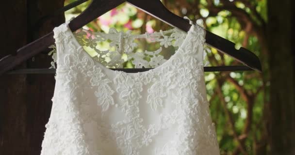 Besticktes Weißes Brautkleid Mieder Für Party Auf Der Antiken Italienischen — Stockvideo