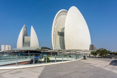 Guangdong Provi, Zhuhai 'deki Riyuebei Büyük Tiyatrosu' nun hava görüntüsü.