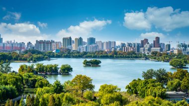 Jinan modern şehir mimarisi ufuk çizgisi