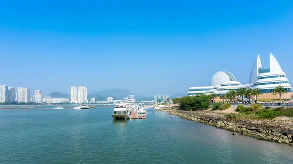 stock image Aerial view of Riyuebei Grand Theater in Zhuhai, Guangdong Provi