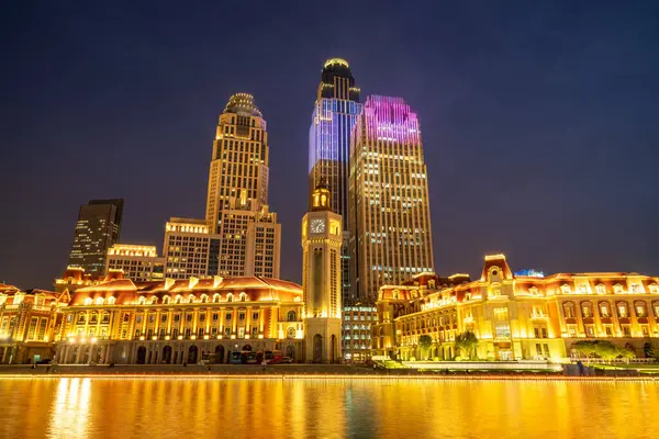 stock image Urban architectural landscape on both sides of Haihe River in Tianji