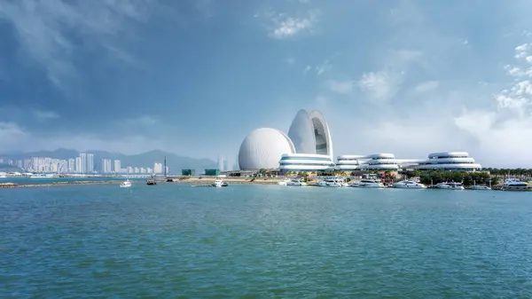 stock image Aerial view of Riyuebei Grand Theater in Zhuhai, Guangdong Provi