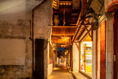 Zhouzhuang 'daki halk evleri ve nehirler Antik Çekici