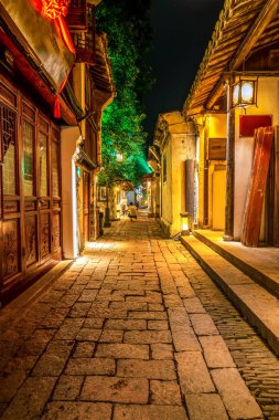 Geceleri, Zhouzhuang Antik Kenti, Suzhou, Çin sokakları