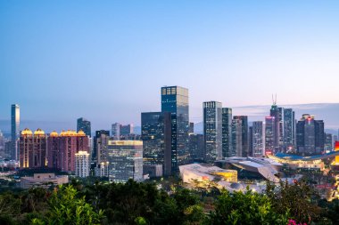 Shenzhen şehri modern mimari gece görüşü