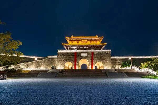 stock image Night view of the old pier at Dongguankou, Suqian, China