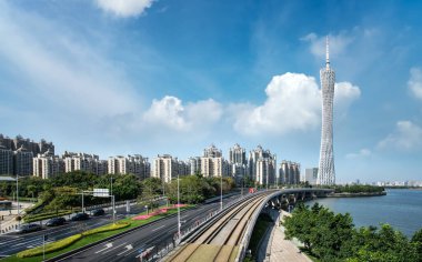 Guangzhou modern şehir mimarisi gökyüzü