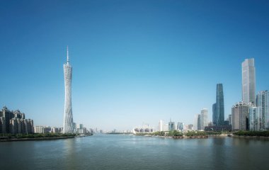 Guangzhou, Çin 'deki kentsel mimari manzaranın silüeti 