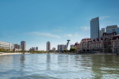 Urban architectural landscape on both sides of Haihe River in Tianji clipart