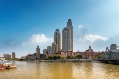 Tianji 'de Haihe Nehri' nin her iki yakasında kentsel mimari manzara