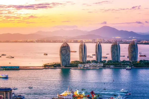 stock image Aerial photography of Sanya island scenery and modern architectu