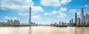 Guangzhou 'daki kentsel mimari manzaranın silüeti