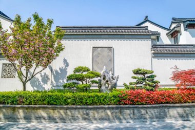 Çin tarzı gri fayans beyaz duvar arkaplan malzemesi