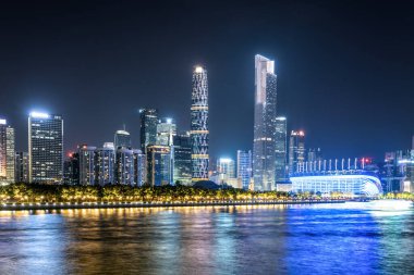 Guangzhou İnci Nehri Gece Gezisi 'nin hava görüntüsü.