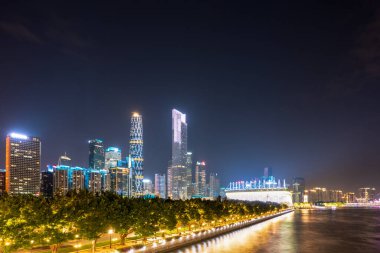 Guangzhou İnci Nehri Gece Gezisi 'nin hava görüntüsü.