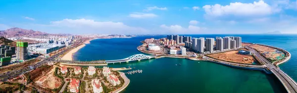 stock image Aerial photography of the beautiful coastline of Qingdao, China