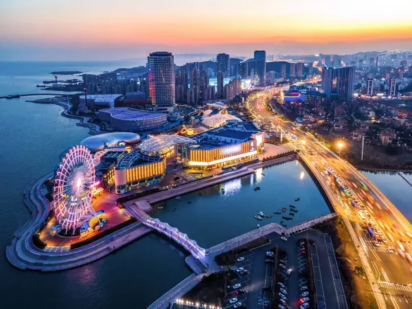 stock image Aerial photography of the night view of the urban architectural 