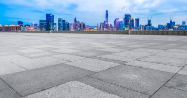 cityscape and skyline of shenzhen in blue sky from empty floor