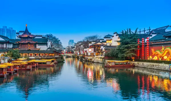 stock image Ancient buildings of the Qinhuai River and Confucius Temple in N