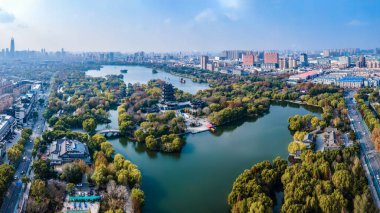 Jinan 'daki Daming Gölü' nün havadan panoramik görüntüsü