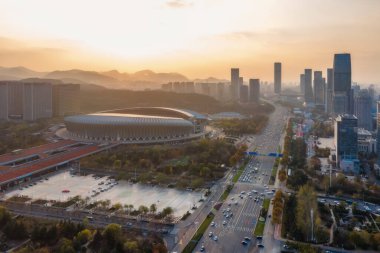 Ji Ji 'nin modern kentsel mimari manzarasının hava fotoğrafçılığı