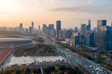 Ji Ji 'nin modern kentsel mimari manzarasının hava fotoğrafçılığı