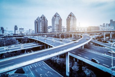 Aerial photography overpasses of modern Chinese urban architectu clipart