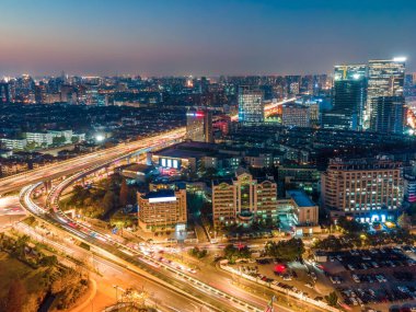 Hangzhou 'nun, Zhejiang' ın, şehir mimarisinin havadan çekilmiş fotoğrafları.