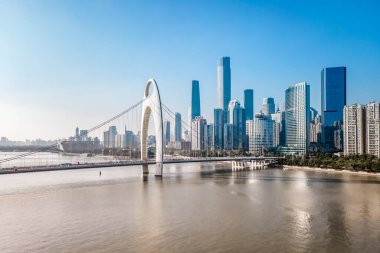 Guangzhou, Çin 'in mimari manzarasının hava fotoğrafçılığı.