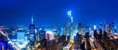 Hava fotoğrafçısı Guangzhou CBD mimari manzara silüeti