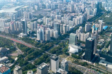 Guangzhou, Çin 'in mimari manzarasının hava fotoğrafçılığı.