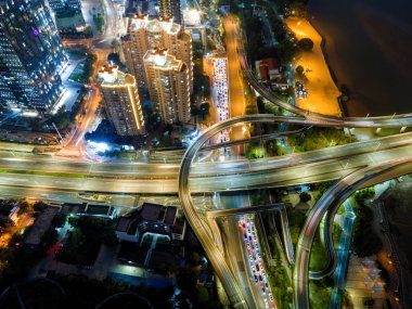 Fuzhou, Çin 'deki kentsel yol üstgeçidinin hava fotoğrafları.