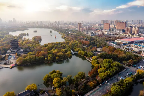 Stock image Aerial panoramic view of Daming Lake in Jinan