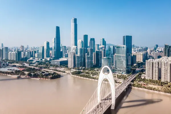 Guangzhou, Çin 'in mimari manzarasının hava fotoğrafçılığı.