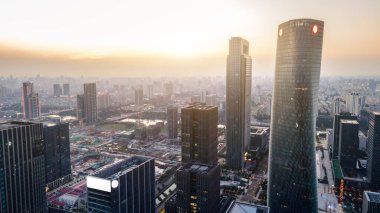 Ningbo 'nun mimari manzarasının hava fotoğrafçılığı 