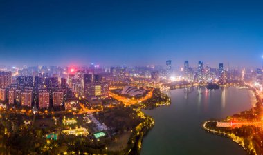 Anhui şehir gece görüşünün hava fotoğrafçılığı