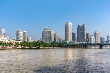 Mimari manzara Ningbo şehir merkezinin ufuk çizgisi, Çin