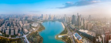 Aerial photography of Hefei city architecture landscape skyline clipart