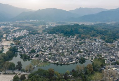 Anhui Hongcun 'un hava panoramik görüntüsü.