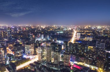 Hangzhou şehir gece görüşünün hava fotoğrafları.