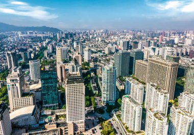 Hangzhou şehir mimarisinin hava fotoğrafçılığı gökyüzü