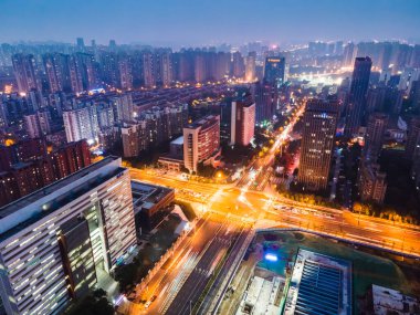 Anhui şehir gece görüşünün hava fotoğrafçılığı